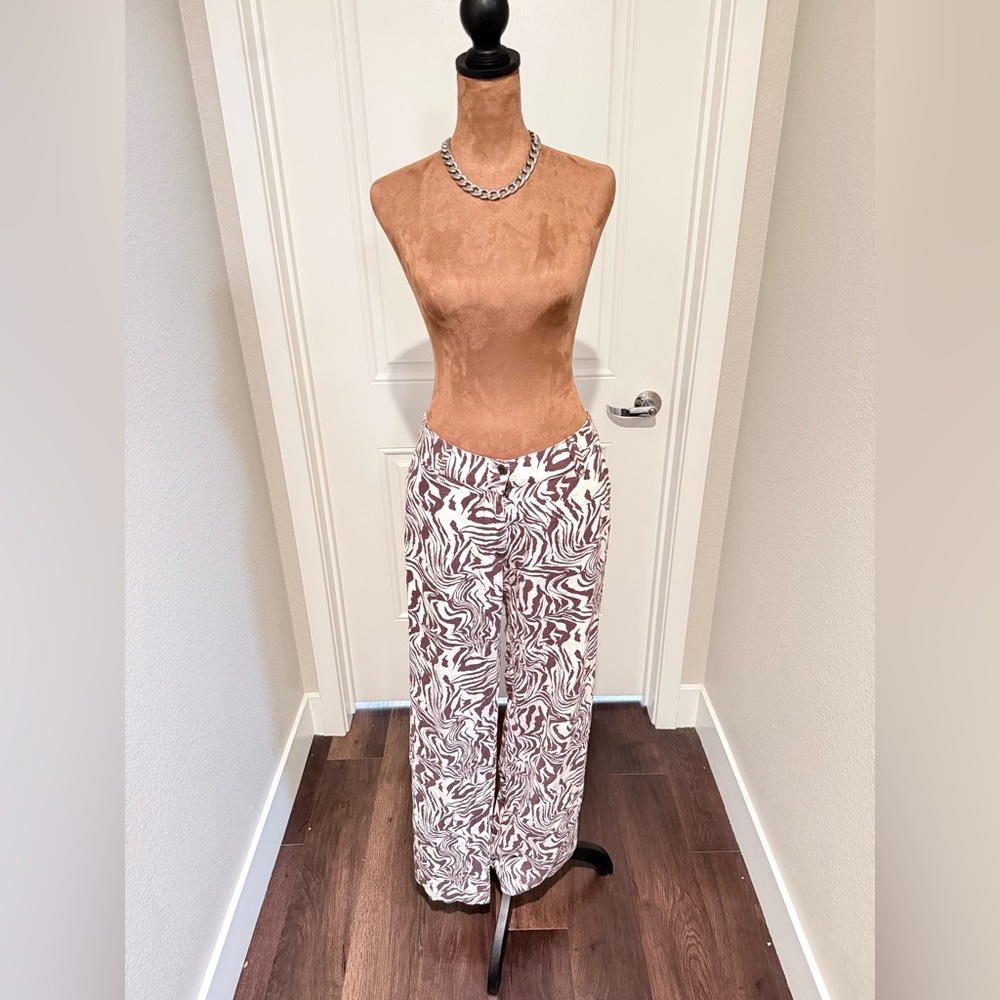 Y2K Zebra Swirl Low Rise Flare Pants | Stretch Wide Leg Animal Print Size S/M